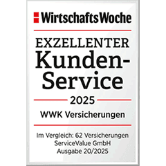 WirtschaftsWoche – Exzellenter Kundenservice 2025 (Ausgabe 20/2025, ServiceValue GmbH, 62 Versicherungen verglichen)
